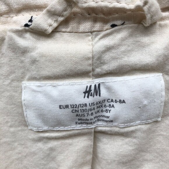 H&M Girls 6X/7 Cotton Linen Bomber Jacket Ivory Floral Zip Lightweight Lined - Picture 4 of 9